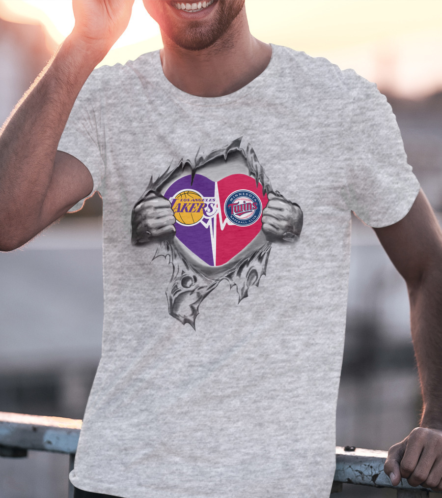 Los Angeles Lakers Minnesota Twins Heart Logo Fusion T-Shirt