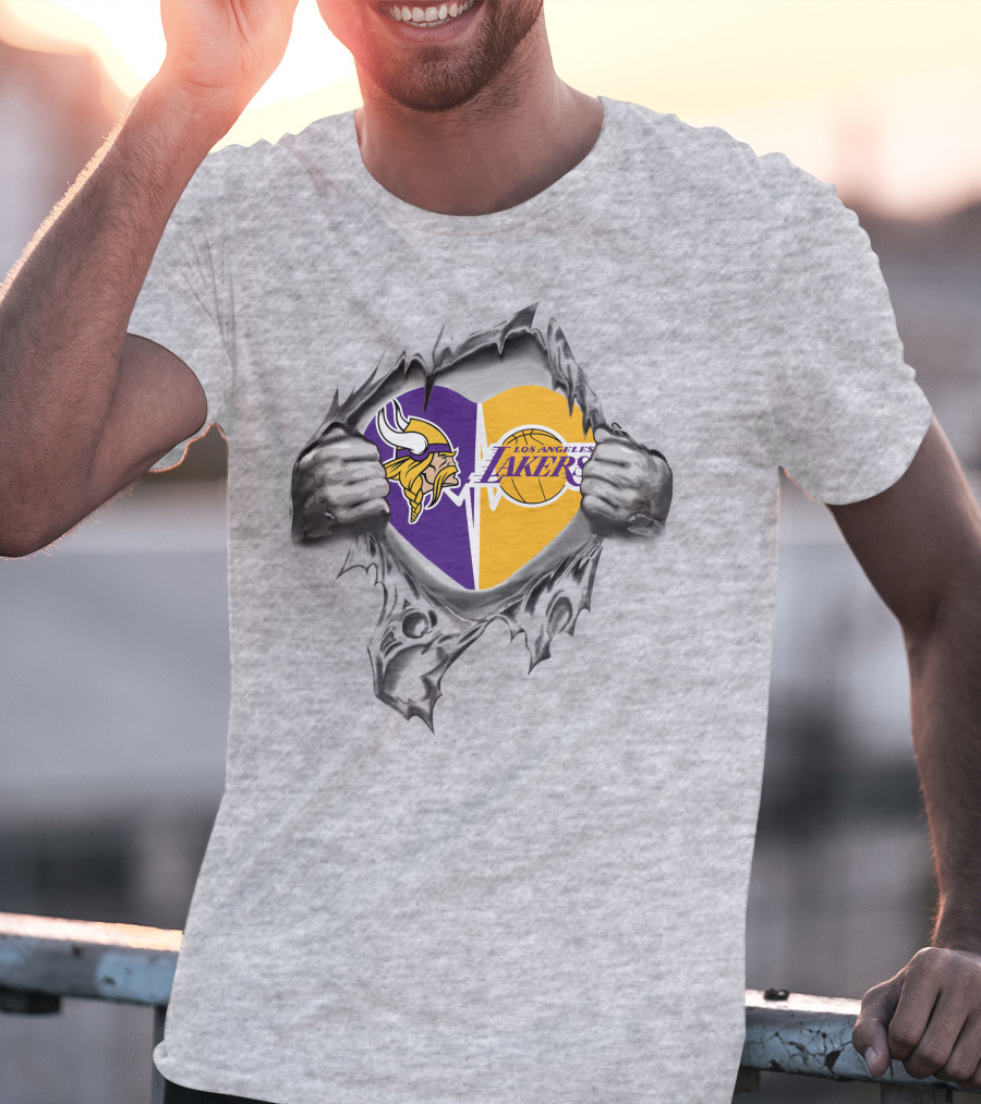 Lakers Minnesota Vikings Heart Logo Ripped Metal T-Shirt