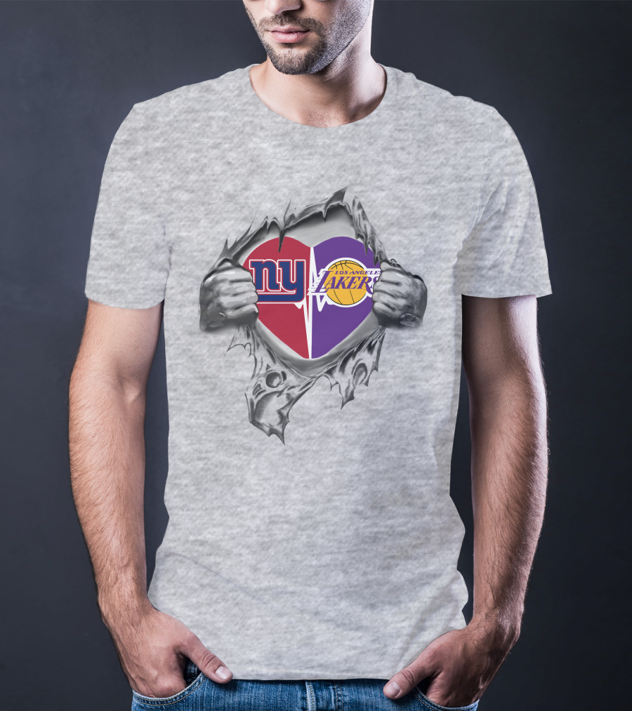 Lakers New York Giants Heartbeat Logo Fan Pride T-Shirt