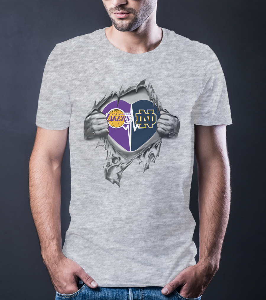 Los Angeles Lakers Notre Dame Fighting Irish Heart Logo Combination T-Shirt