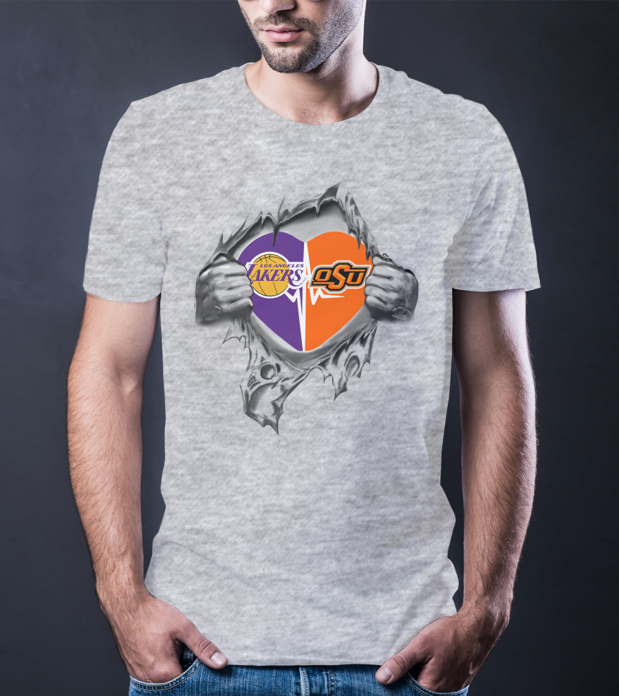 Los Angeles Lakers Oklahoma State Cowboys Heart T-Shirt