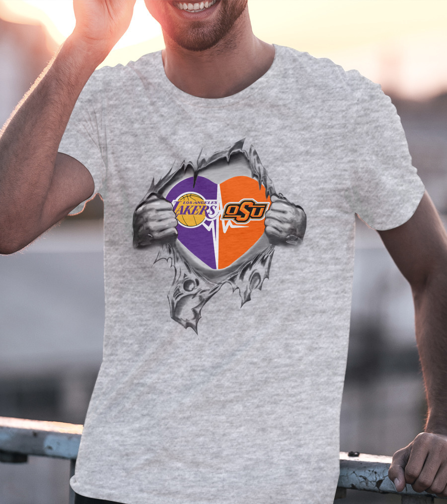 Los Angeles Lakers Oklahoma State Cowboys Heart T-Shirt
