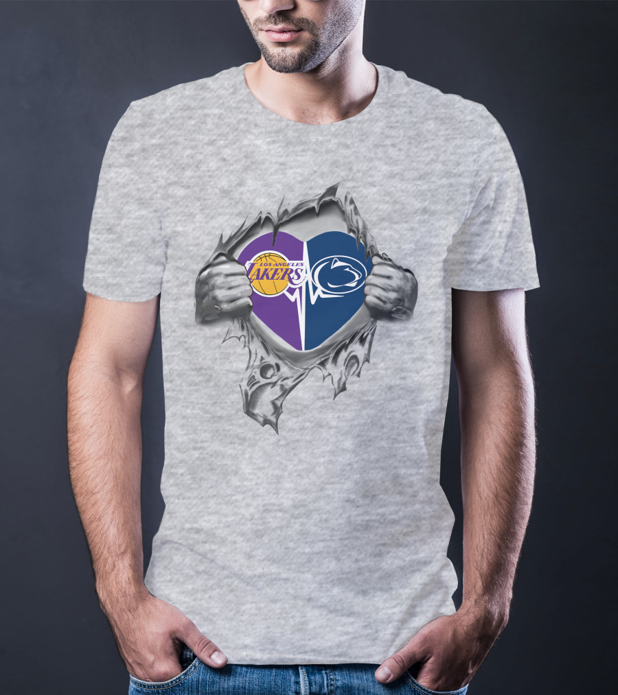 Los Angeles Lakers Penn State Nittany Lions Heart Logo Fusion T-Shirt