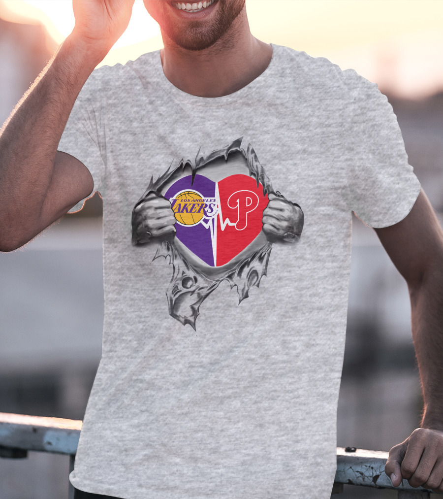 Los Angeles Lakers Philadelphia Phillies Heartbeat Passion T-Shirt
