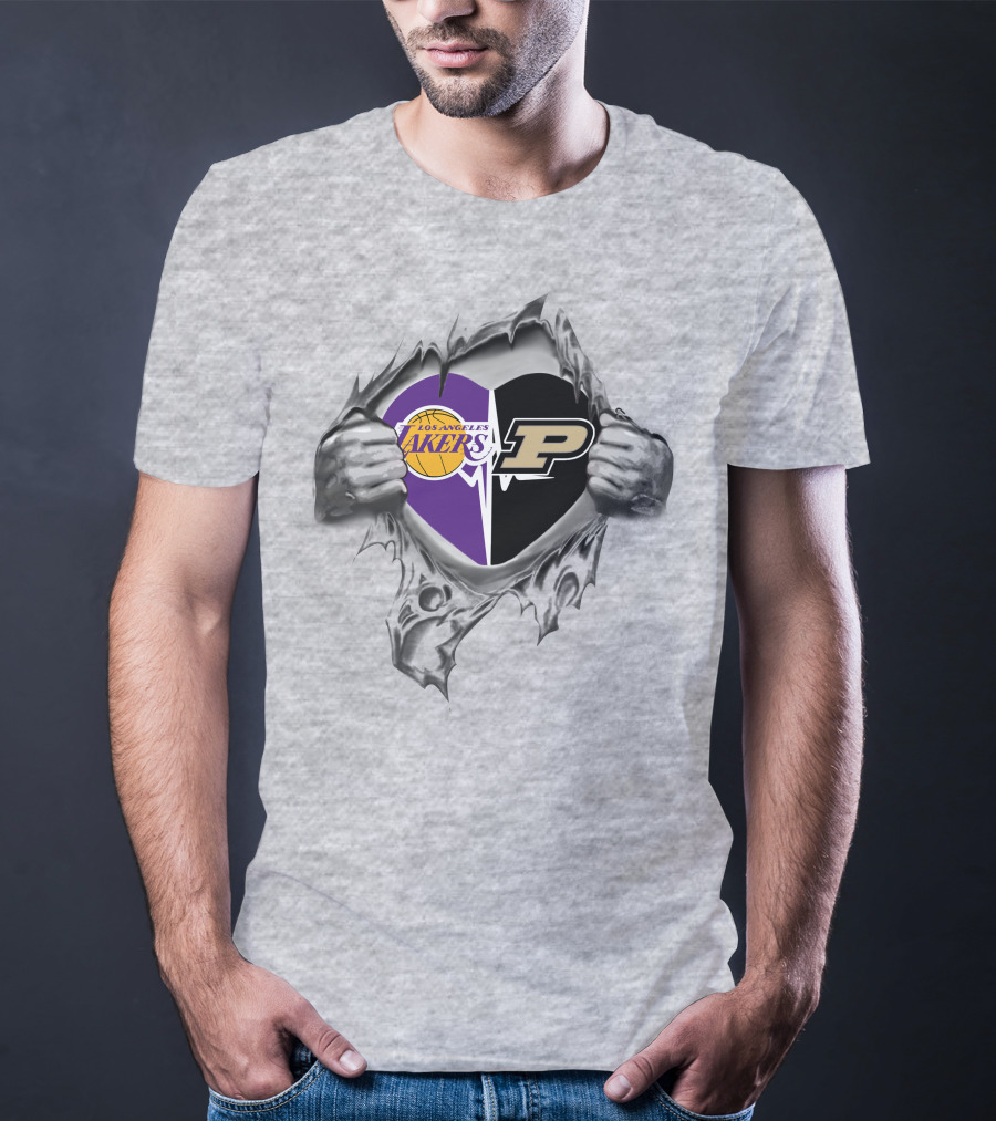 Los Angeles Lakers Purdue Boilermakers Heart Torn T-Shirt