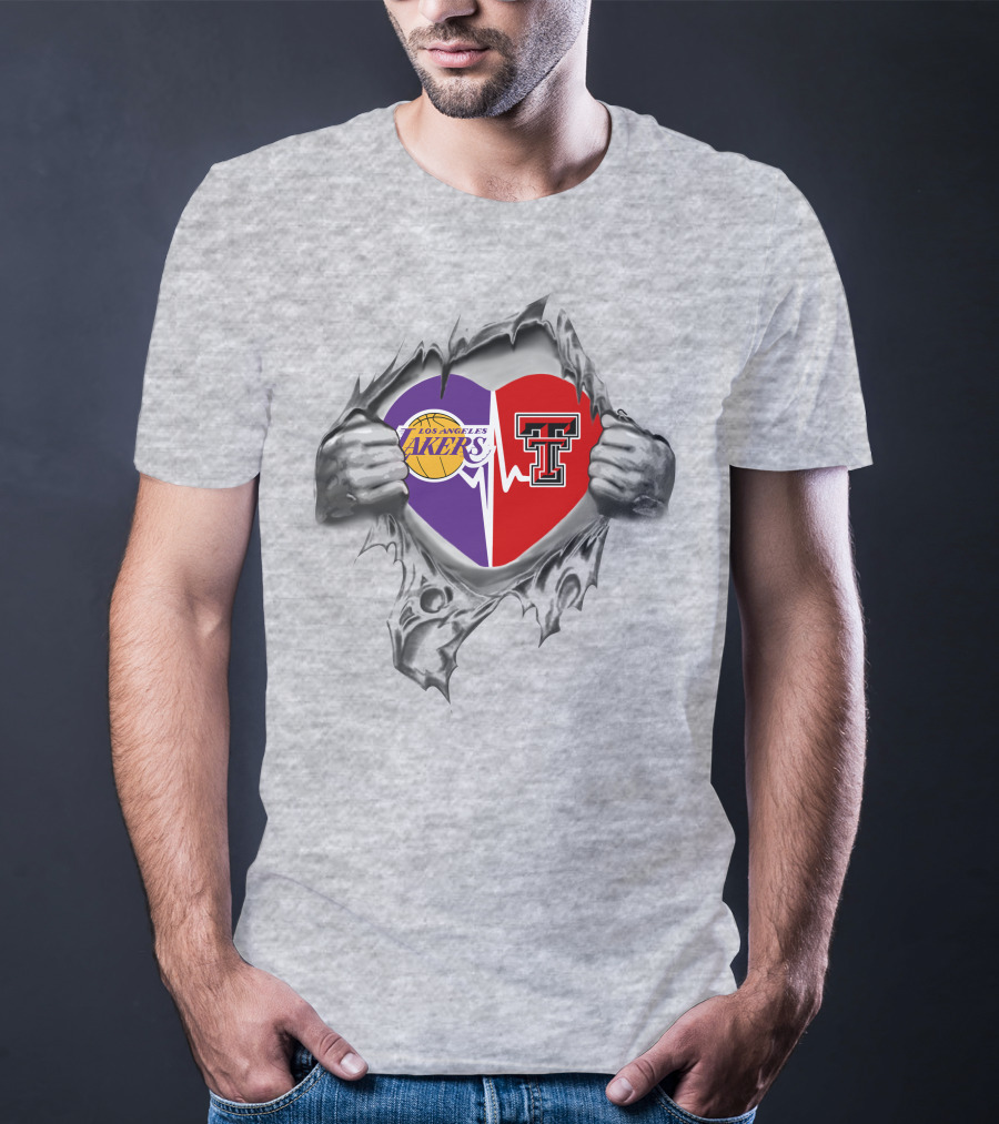 Los Angeles Lakers Texas Tech Red Raiders Heartbeat United T-Shirt