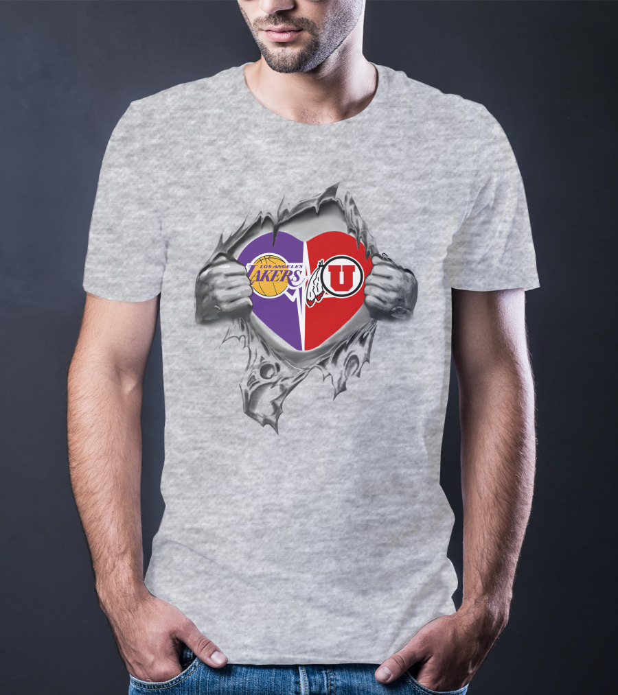 Los Angeles Lakers Utah Utes Heart Torn T-Shirt