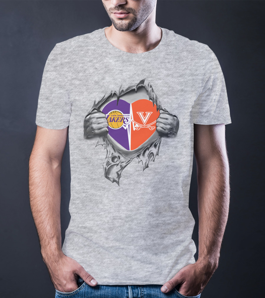 Los Angeles Lakers Virginia Cavaliers Heart Symbol Connection T-Shirt
