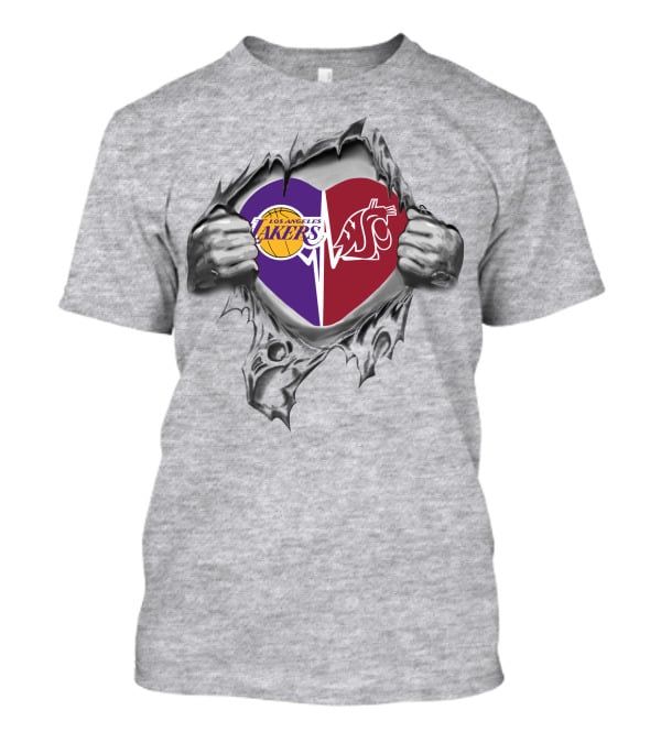 Los Angeles Lakers Washington State Cougars Heartbeat Passion T-Shirt