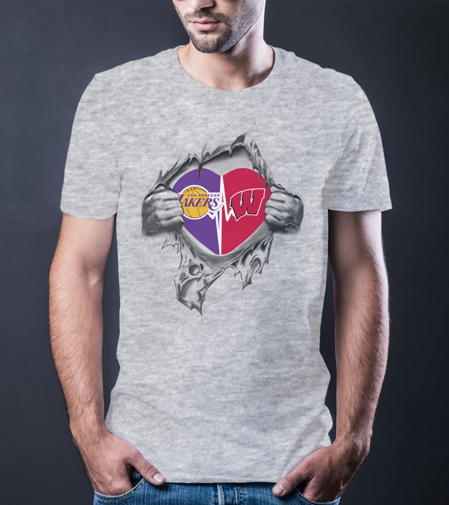 Los Angeles Lakers Wisconsin Badgers Heartbeat Fusion T-Shirt