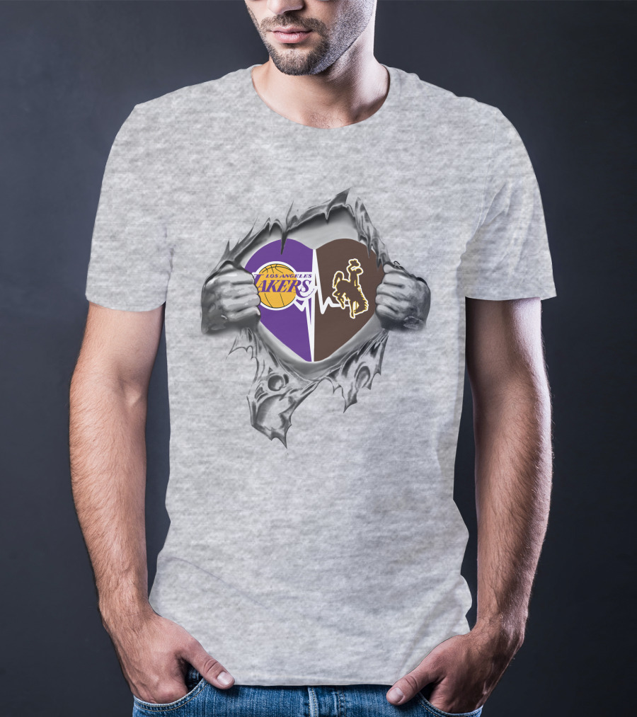 Los Angeles Lakers Wyoming Cowboys Heartbeat Symbol T-Shirt