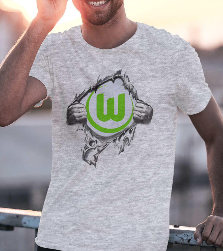 Vfl Wolfsburg Super Fan Tearing Through T-Shirt