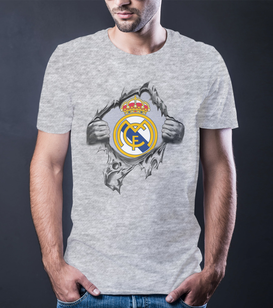 Real Madrid Super Fan Logo Symbol With Hands Ripping Through T-Shirt