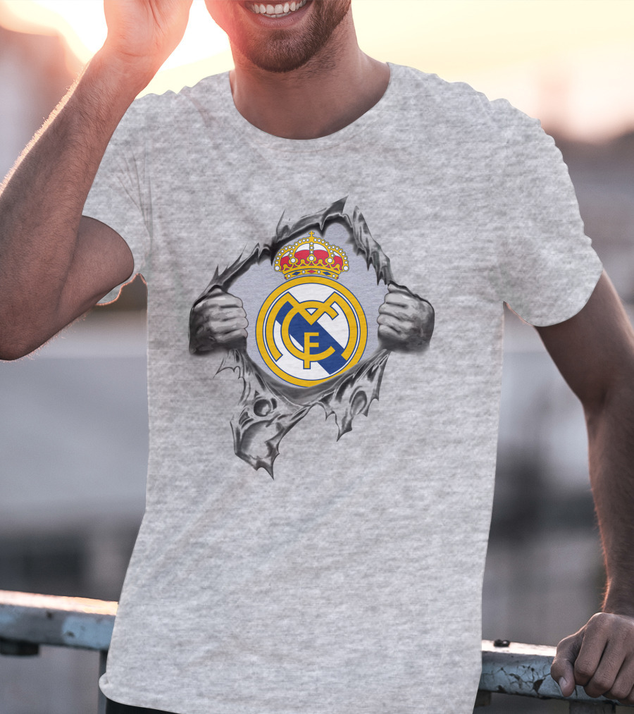 Real Madrid Super Fan Logo Symbol With Hands Ripping Through T-Shirt