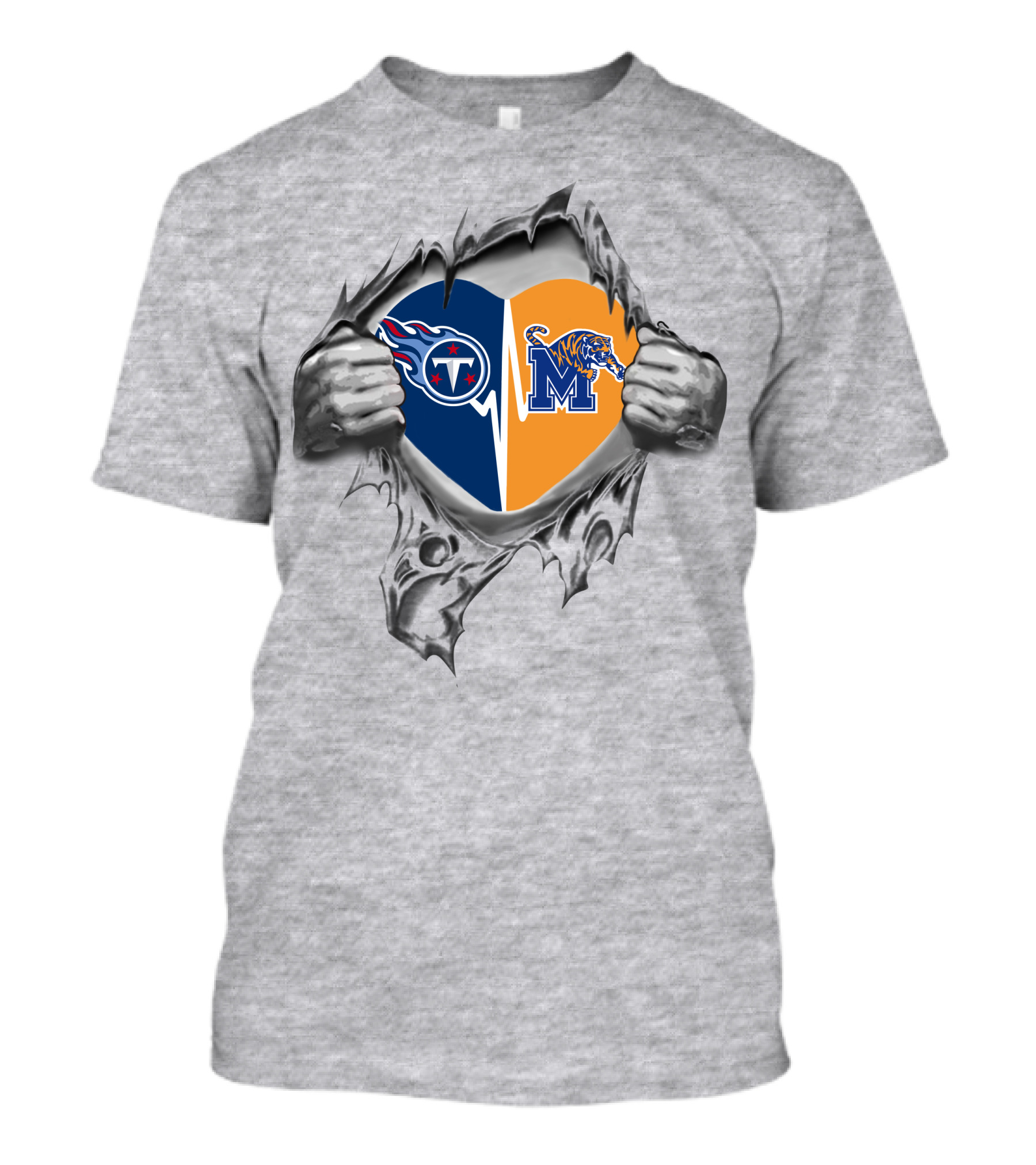 Tennessee Titans And Memphis Tigers Logos Heart T-Shirt