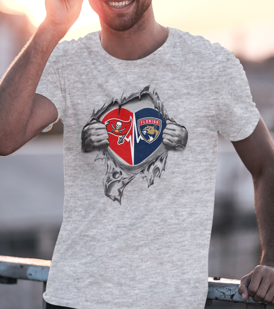Buccaneers Panthers Split Heart Logo T-Shirt
