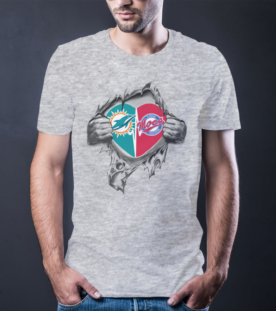 Miami Dolphins Florida Southern Moccasins Heart Logo Fusion T-Shirt