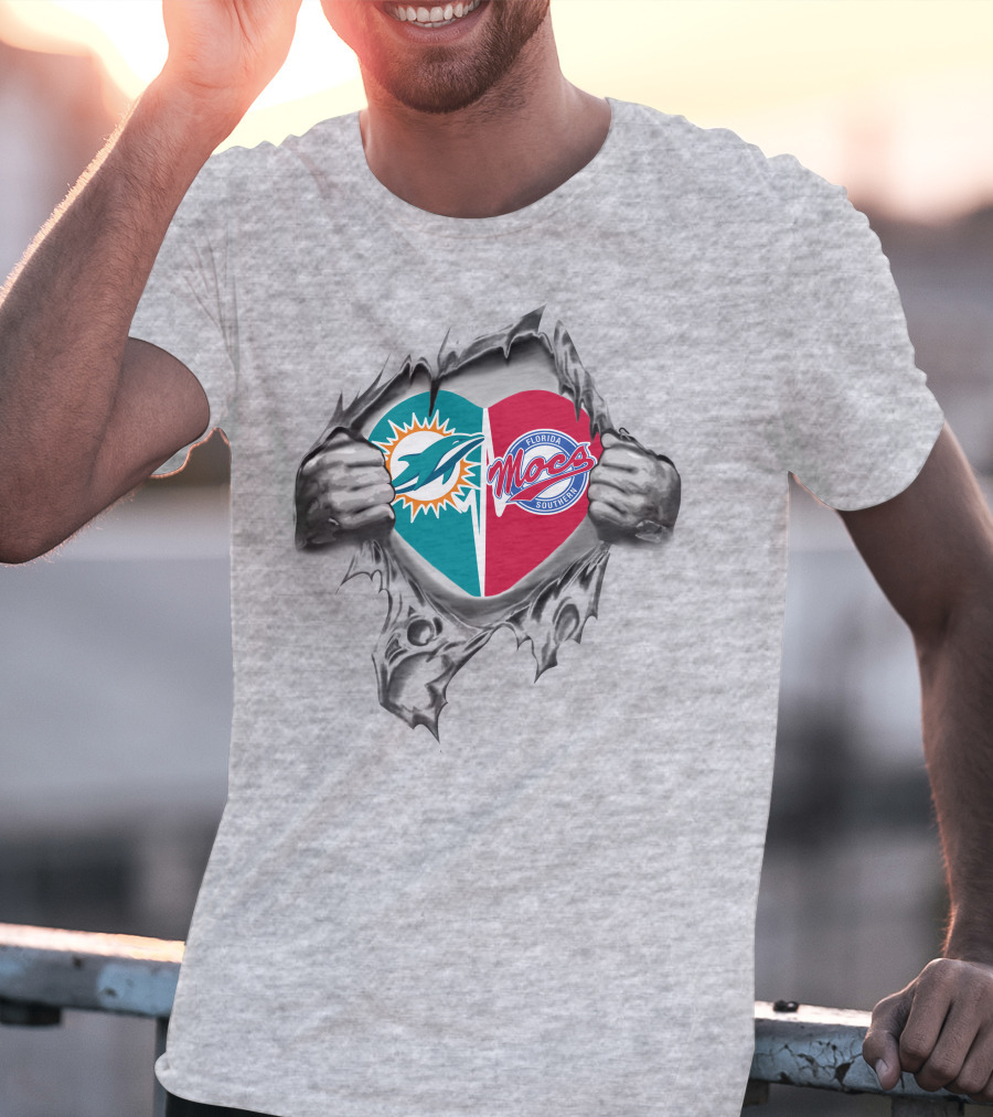 Miami Dolphins Florida Southern Moccasins Heart Logo Fusion T-Shirt
