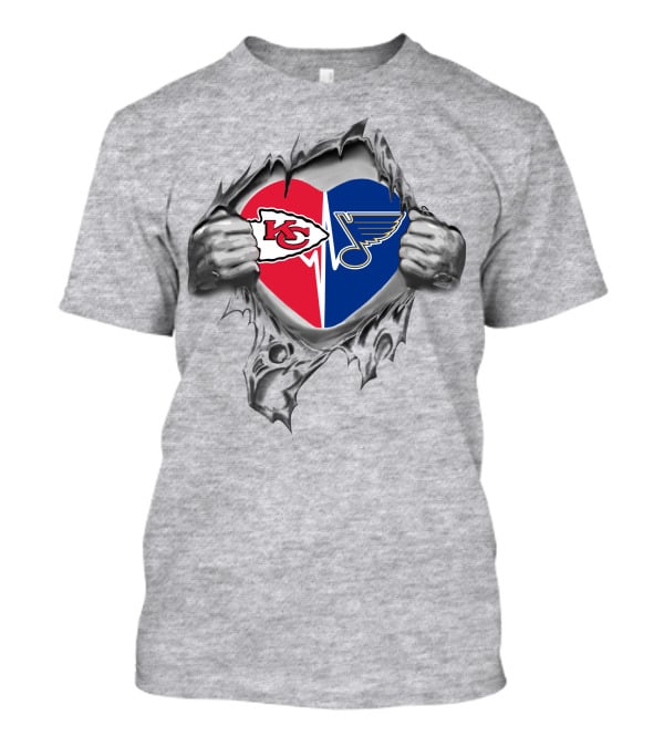 Chiefs Blues Heart Torn Paper T-Shirt