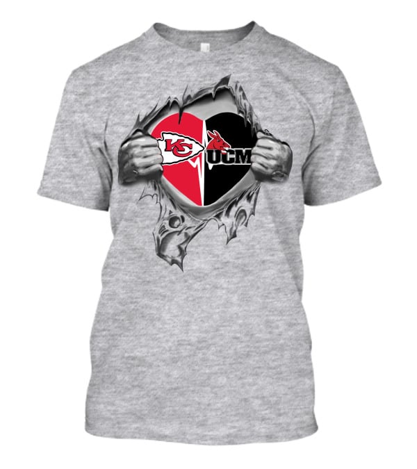 Kansas City Chiefs Ucm Mules Heart Design Chiefs Central Missouri Mules It's In My Heart T-Shirt