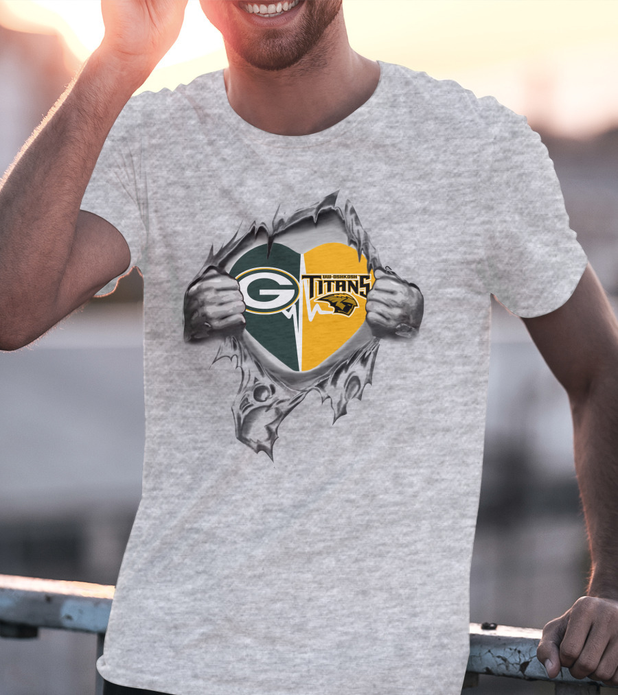 Green Bay Packers Uw-Oshkosh Titans Heart Rip T-Shirt