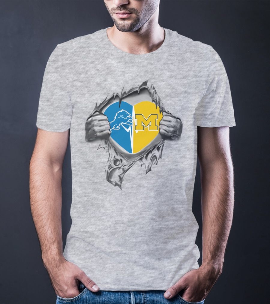 Lions Michigan Wolverines Heart Hands T-Shirt