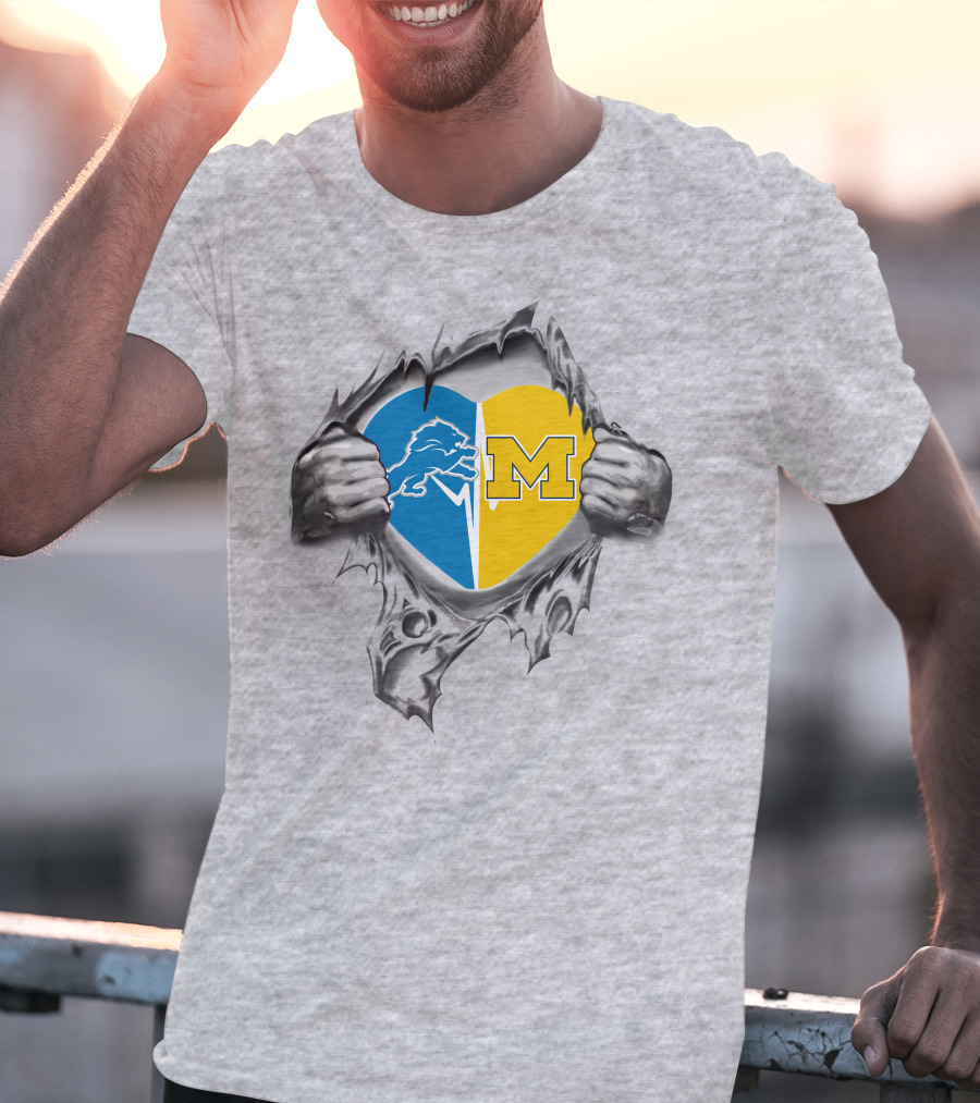 Lions Michigan Wolverines Heart Hands T-Shirt