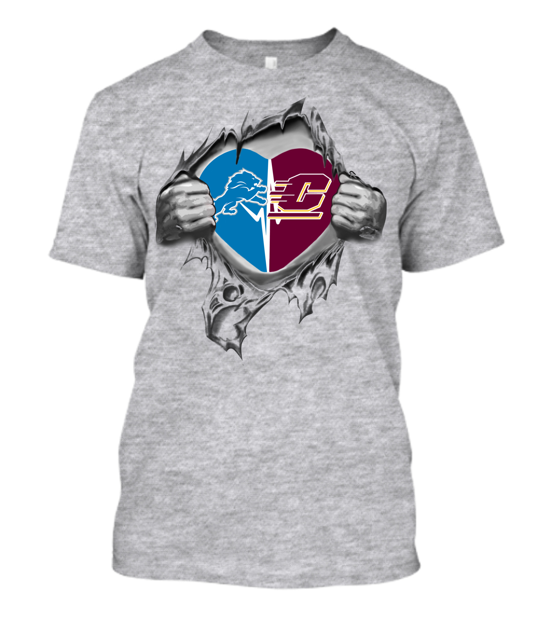 Lions And Central Michigan Chippewas Heart T-Shirt