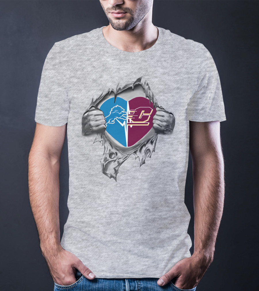 Lions And Central Michigan Chippewas Heart T-Shirt