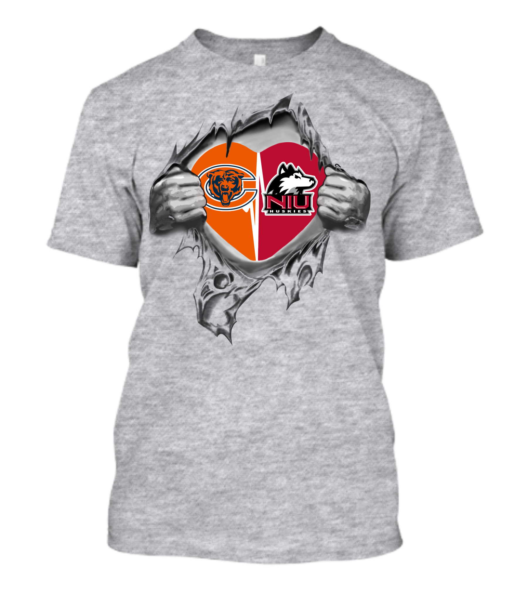 Bears Chicago And Northern Illinois Huskies Heart Symbol T-Shirt