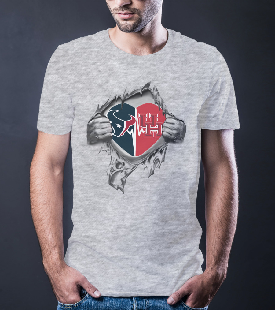Houston Texans Cougars Heart Gripping Fan Pride T-Shirt