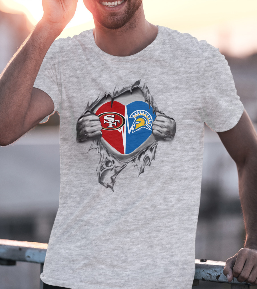 49ers San Jose State Spartans Heart Logo Split T-Shirt