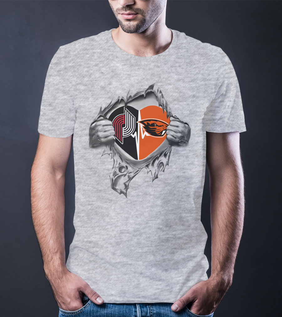 Portland Trail Blazers And Oregon State Beavers Heart T-Shirt