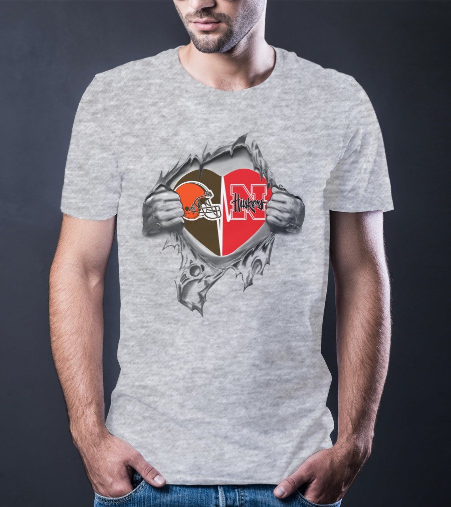 Cleveland Browns Nebraska Cornhuskers Heart Peeking Through T-Shirt
