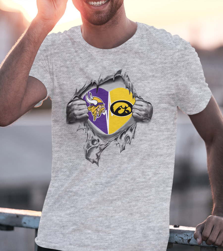Vikings And Iowa Hawkeyes Heart Torn Open T-Shirt
