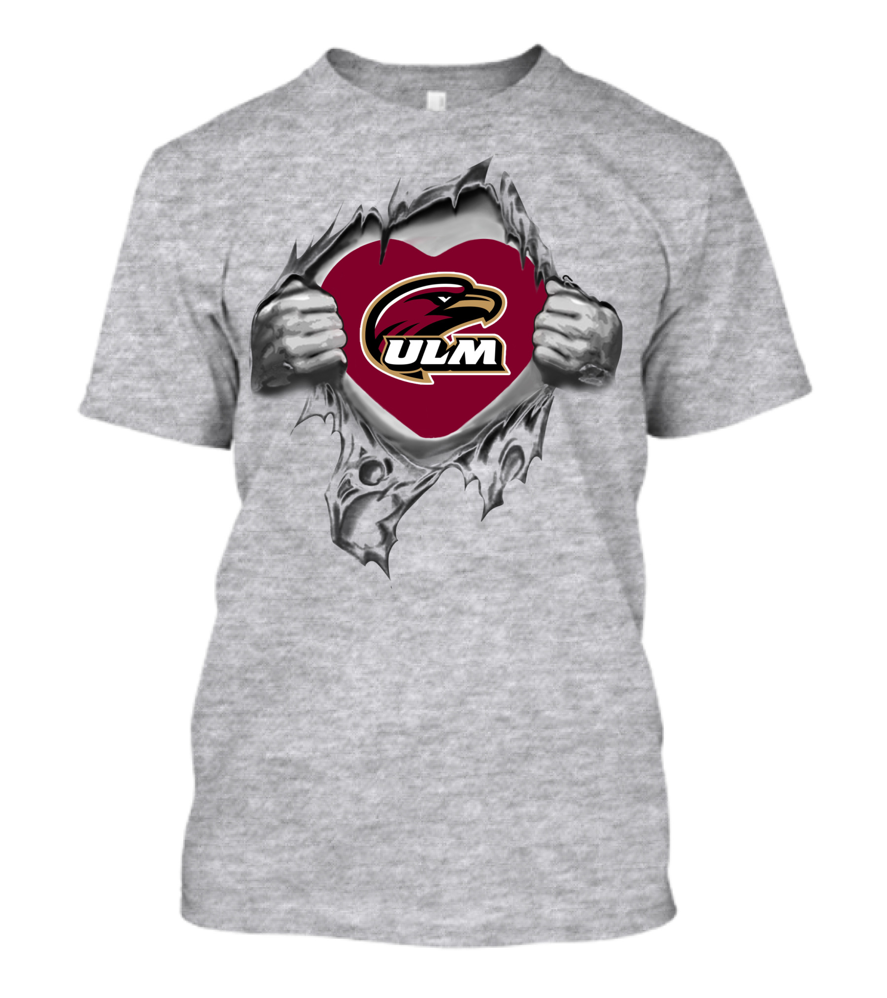 Ul Monroe Warhawks Heart Logo With Hands Holding Tear T-Shirt