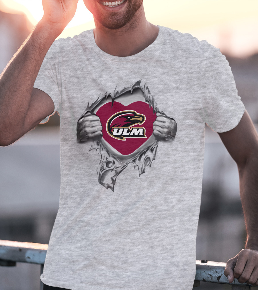 Ul Monroe Warhawks Heart Logo With Hands Holding Tear T-Shirt