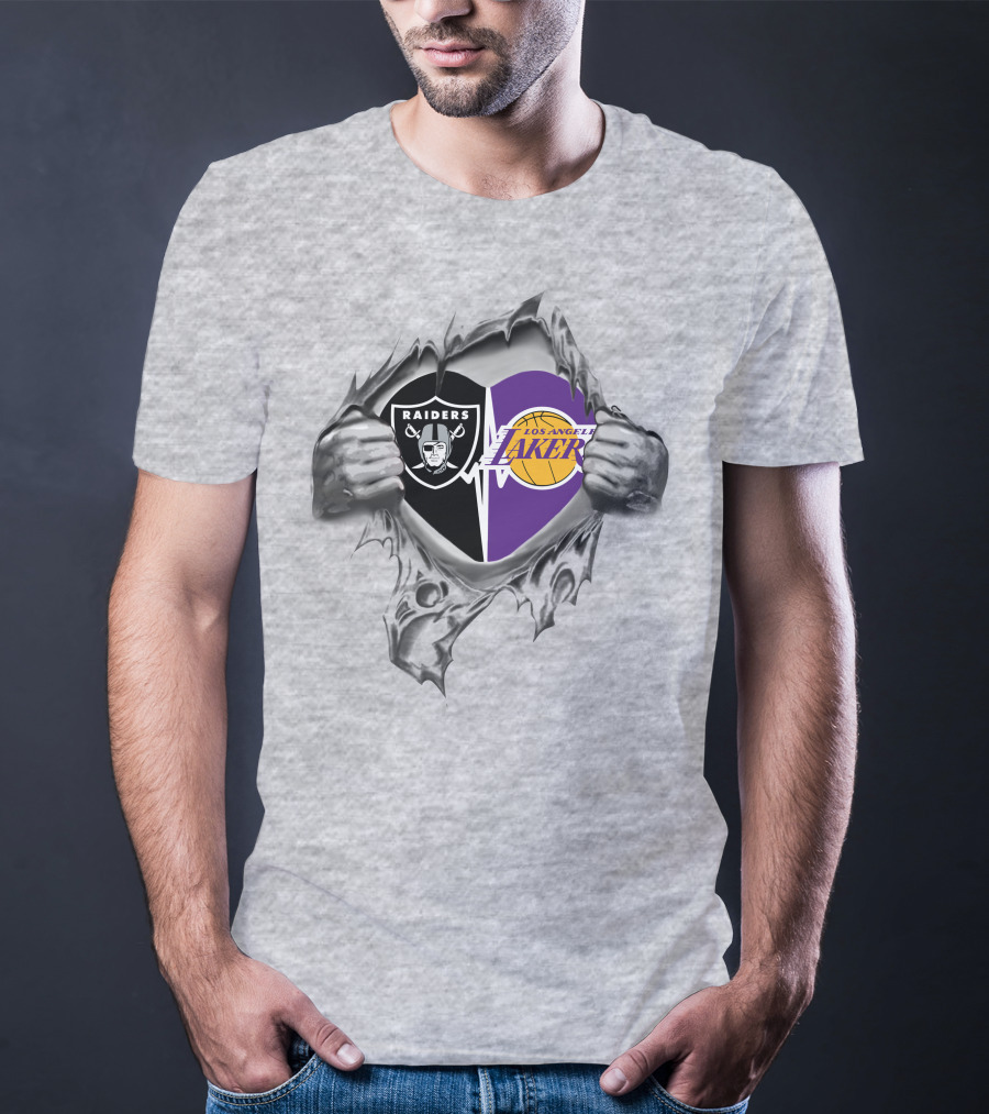 Los Angeles Raiders And Lakers Heart T-Shirt