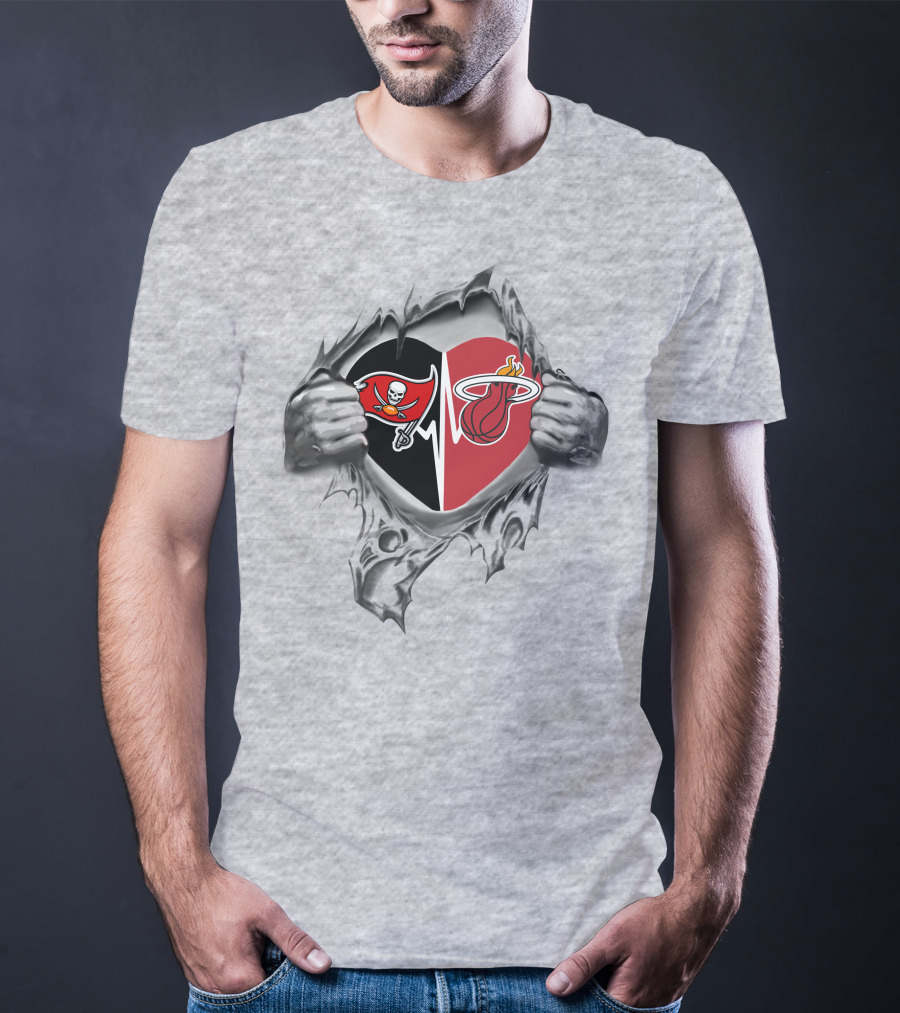 Buccaneers Miami Heat Heart Logo Combination T-Shirt
