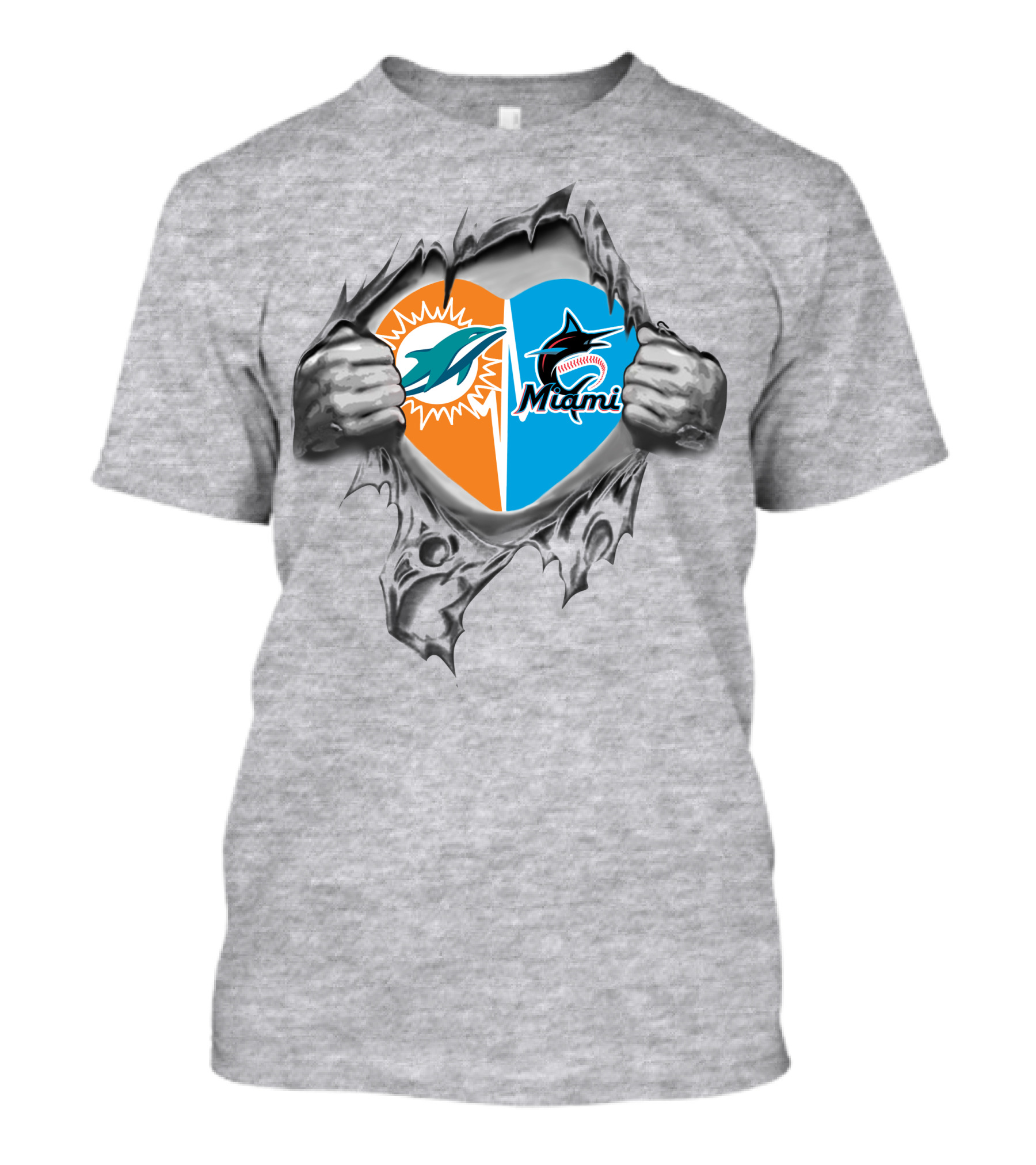 Miami Dolphins And Marlins Heart Design 28 Dolphins It's In My Heart T-Shirt