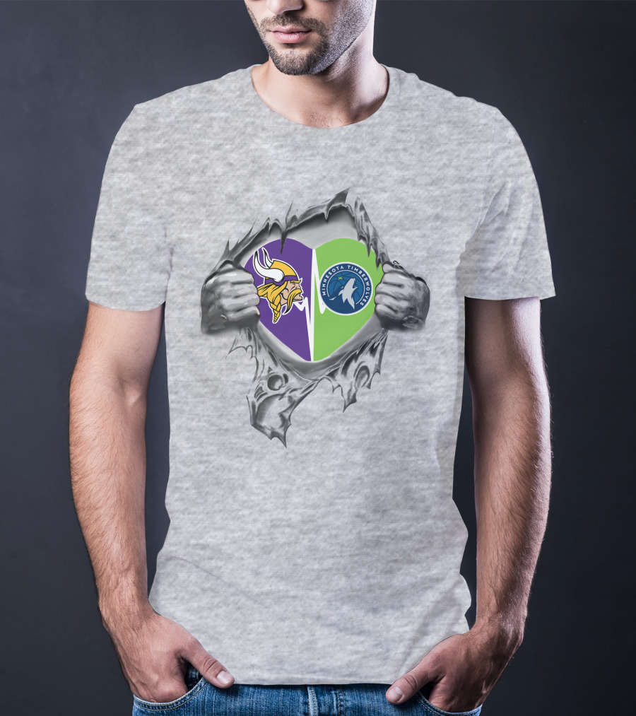 Minnesota Vikings Timberwolves Heart Inside Tear T-Shirt