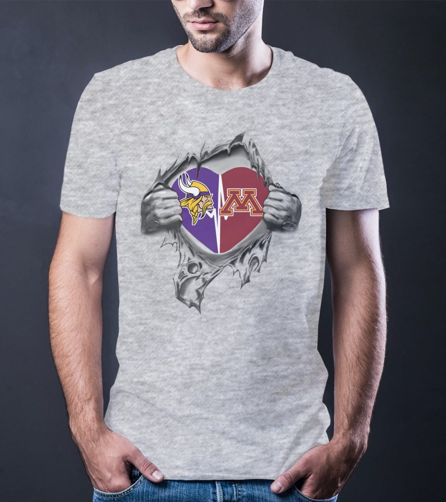 Vikings Minnesota Golden Gophers Heart Logo Fusion T-Shirt