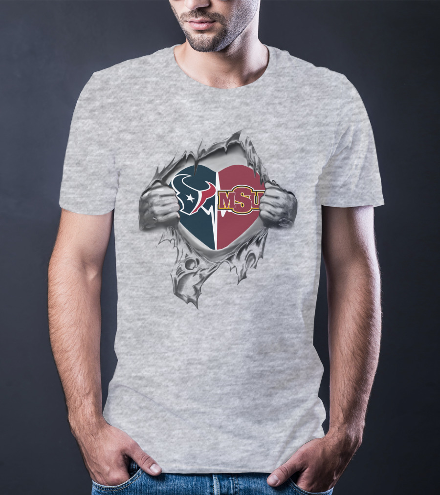 Texans Midwestern State Indians Heart Logo Combination T-Shirt