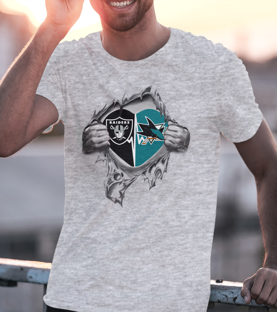 Raiders San Jose Sharks Heart Logo Tear T-Shirt