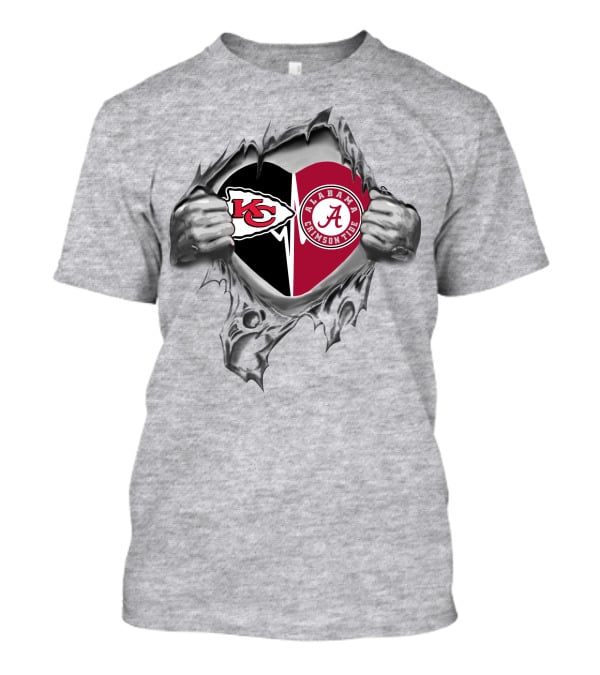 Kansas City Chiefs And Alabama Crimson Tide Heart Symbol Passion T-Shirt