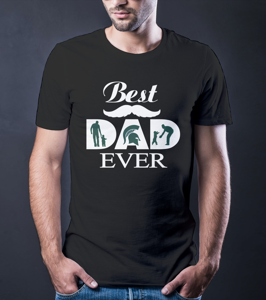 Best Dad Ever Michigan State Spartans Moustache And Fatherhood Silhouettes T-Shirt