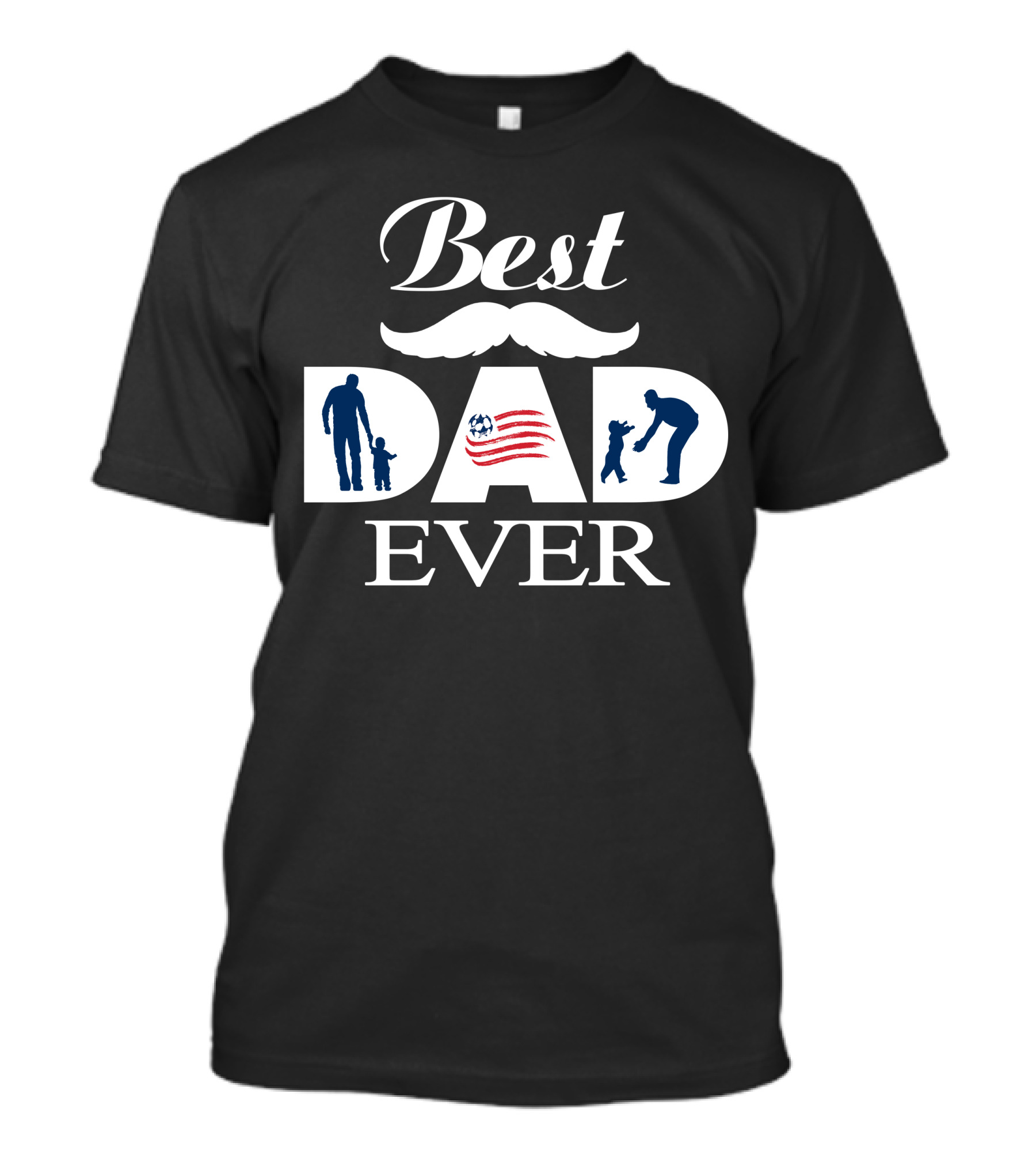 Best Dad Ever New England Revolution Soccer Mustache Silhouette T-Shirt