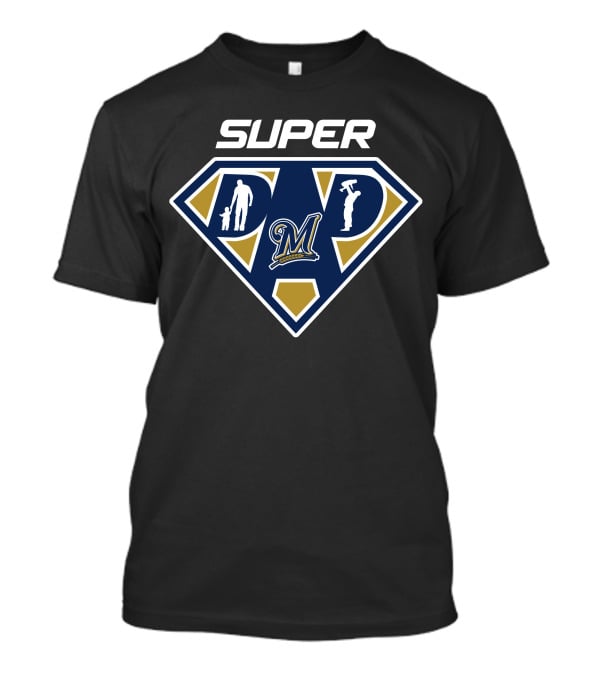 Milwaukee Brewers Super Dad Logo With Father And Child Silhouettes T-Shirt