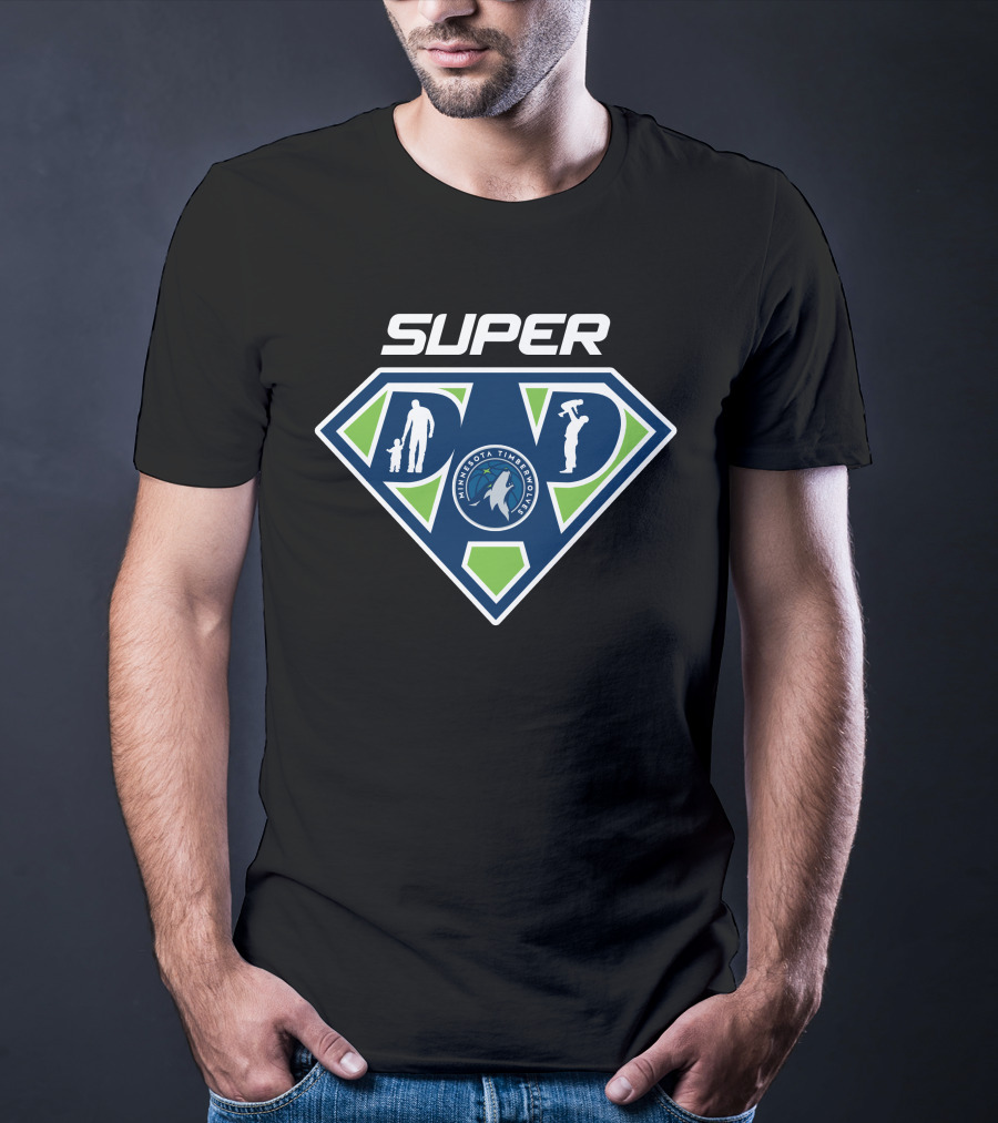 Minnesota Timberwolves Super Dad Shield Logo With Silhouettes T-Shirt