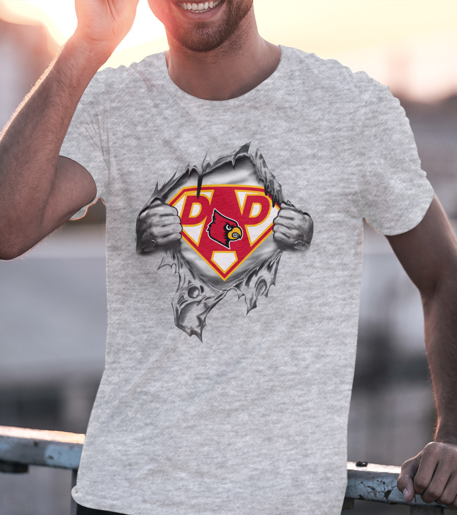 Louisville Cardinals Super Dad Logo With Cardinal Head Symbol And Ripped T-Shirt